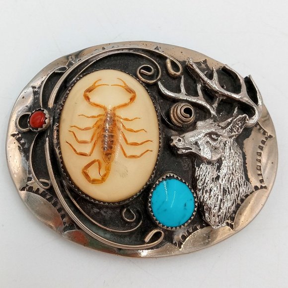 Scorpion Deer Belt Buckle Turquoise Coral Elk Cowboy Native American Country main image 9